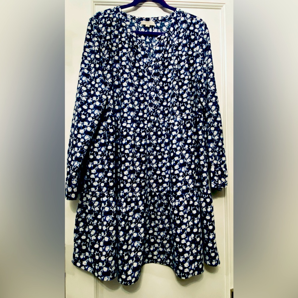 LOFT split neck blue floral dress